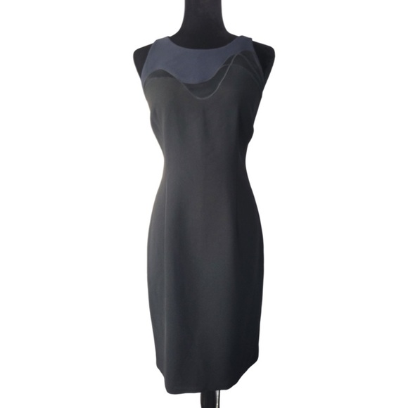 NWT E. Tahari black with navy detail sleeveless midi sheath dress size 8 - Picture 1 of 15